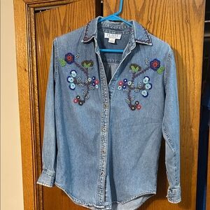 Petite Sophisticate Blue Embroidered Blouse